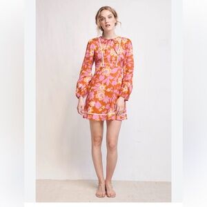 D-266 WARM Clay Chelsea Pink & Orange Floral Mini Dress‎